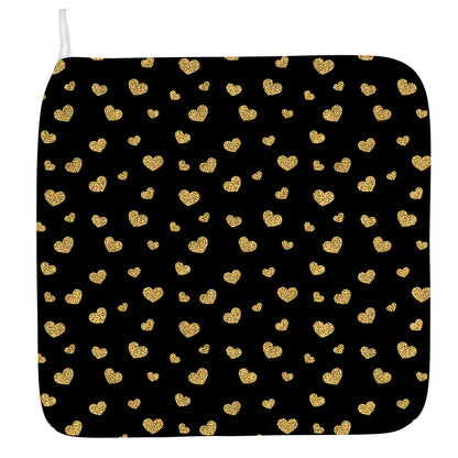 Gold And Black Heart Pattern Print Hand Towel