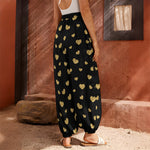 Gold And Black Heart Pattern Print Harem Pants