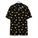Gold And Black Heart Pattern Print Hawaiian Shirt