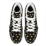 Gold And Black Heart Pattern Print High Top Leather Sneakers