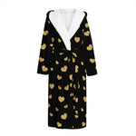 Gold And Black Heart Pattern Print Hooded Bathrobe