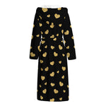 Gold And Black Heart Pattern Print Hooded Bathrobe