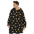 Gold And Black Heart Pattern Print Hoodie Blanket