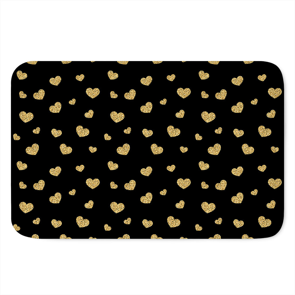 Gold And Black Heart Pattern Print Indoor Door Mat