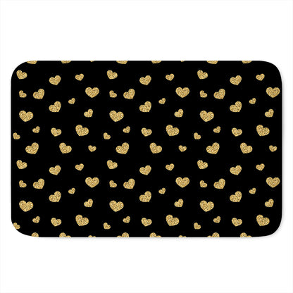 Gold And Black Heart Pattern Print Indoor Door Mat