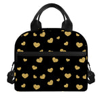Gold And Black Heart Pattern Print Insulated Lunch Bag