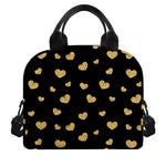 Gold And Black Heart Pattern Print Insulated Lunch Bag
