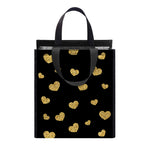 Gold And Black Heart Pattern Print Insulated Lunch Tote