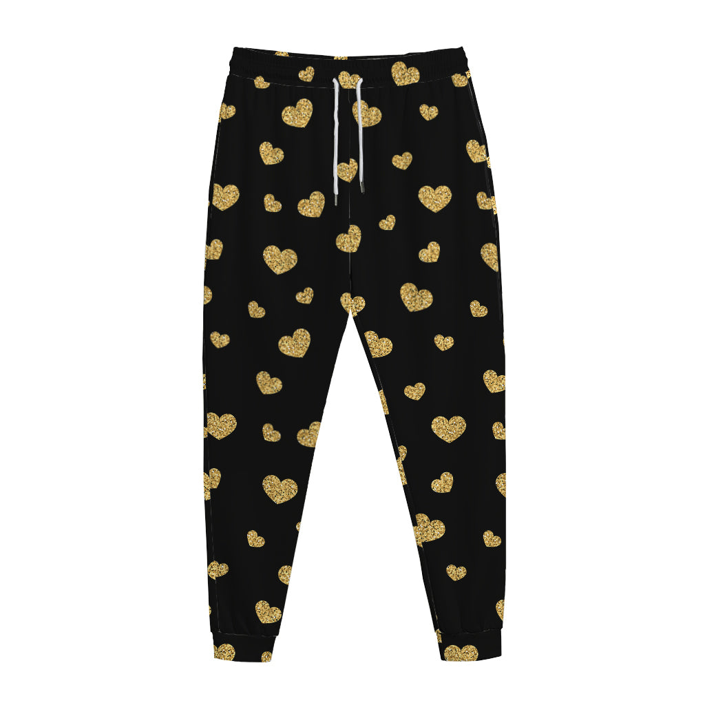 Gold And Black Heart Pattern Print Jogger Pants