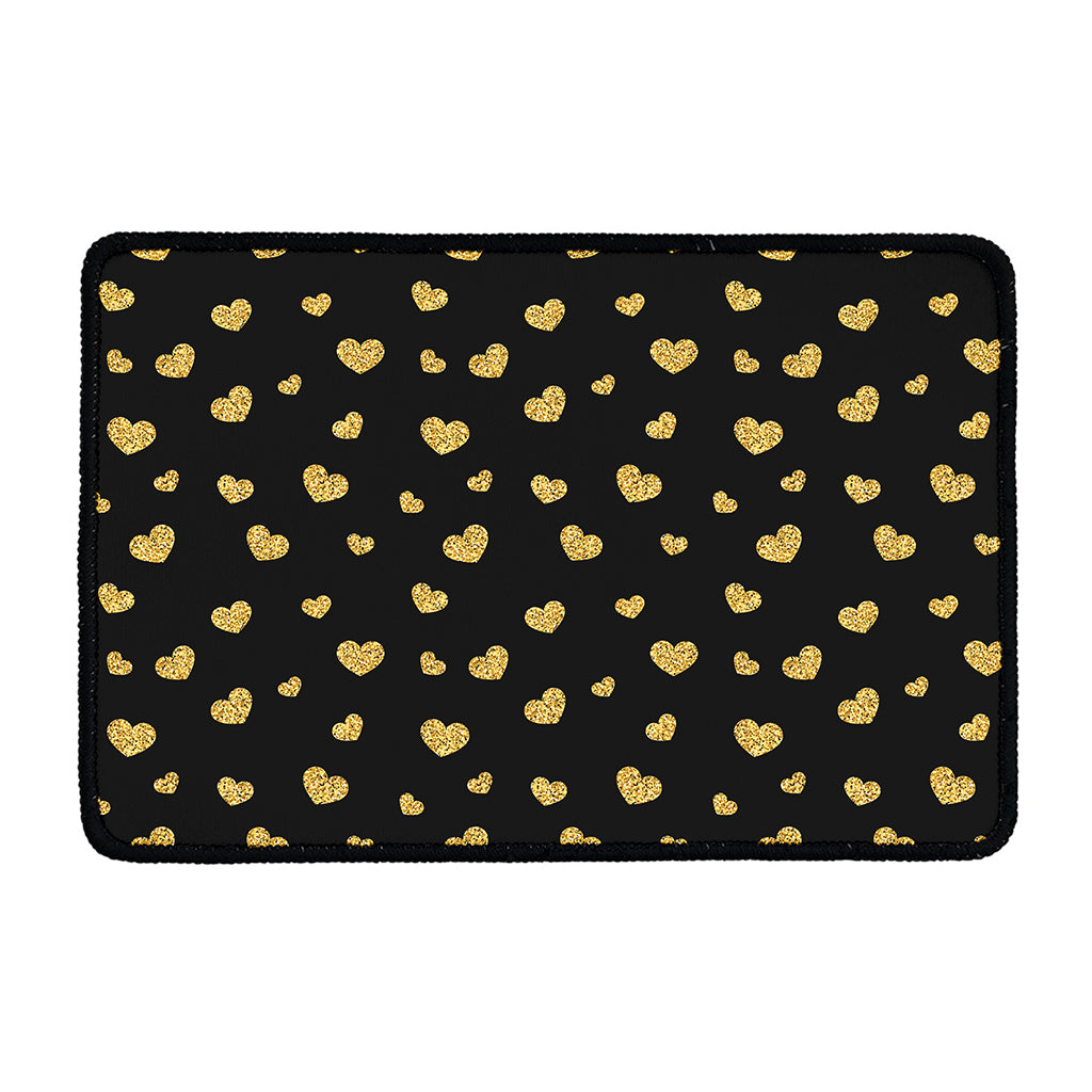 Gold And Black Heart Pattern Print Kitchen Mat