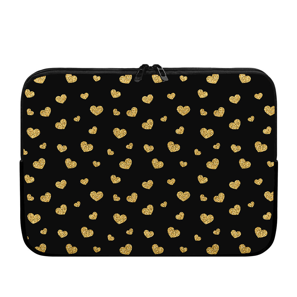 Gold And Black Heart Pattern Print Laptop Sleeve