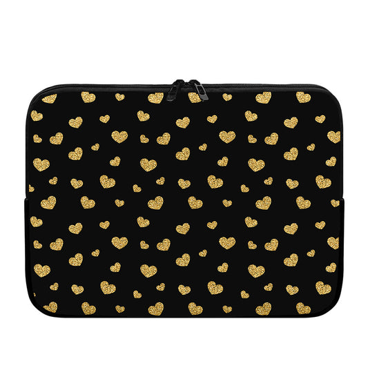 Gold And Black Heart Pattern Print Laptop Sleeve