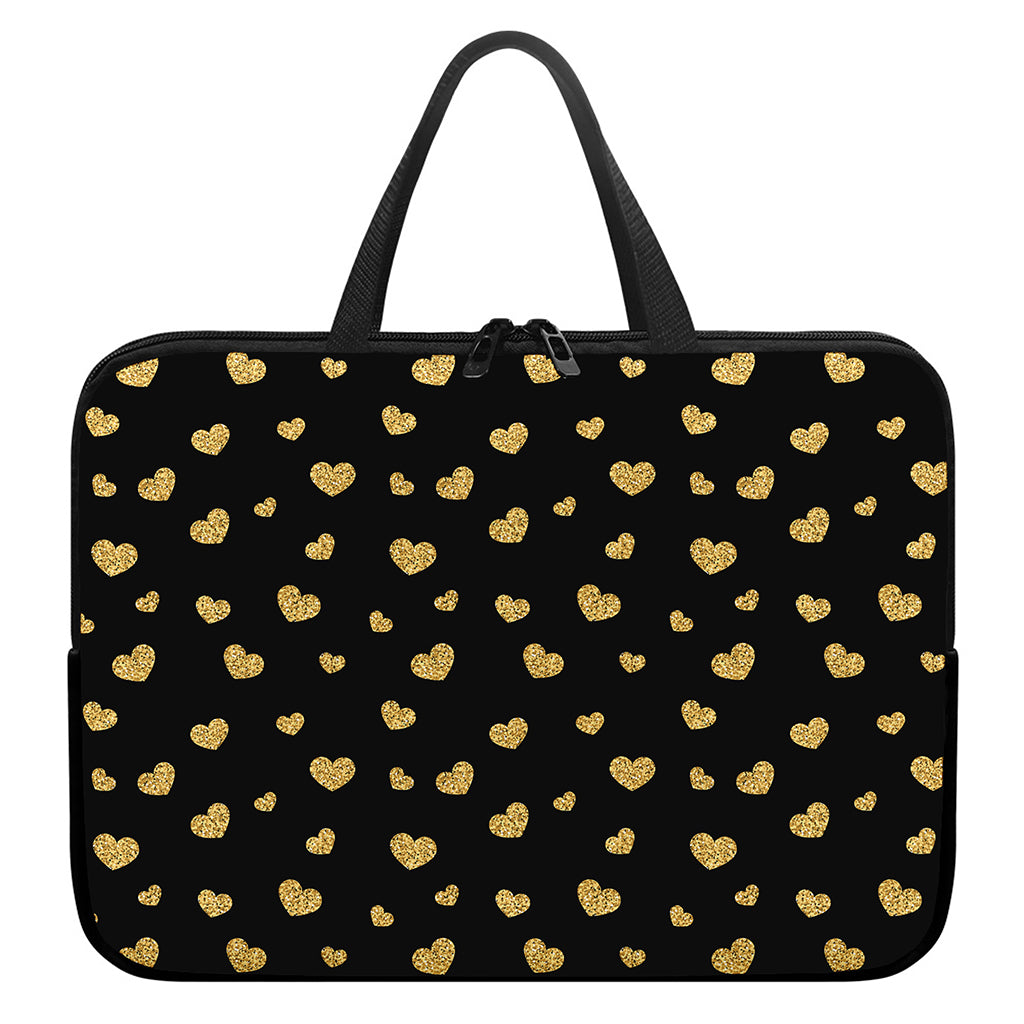 Gold And Black Heart Pattern Print Laptop Sleeve With Handle