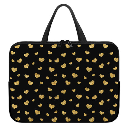 Gold And Black Heart Pattern Print Laptop Sleeve With Handle