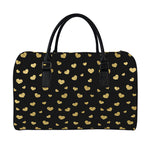 Gold And Black Heart Pattern Print Leather Duffle Bag