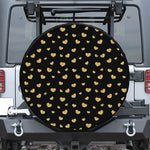 Gold And Black Heart Pattern Print Leather Spare Tire Cover