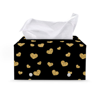 Gold And Black Heart Pattern Print Leather Tissue Box Cover