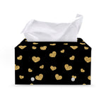 Gold And Black Heart Pattern Print Leather Tissue Box Cover