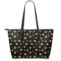 Gold And Black Heart Pattern Print Leather Tote Bag With Zipper