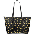 Gold And Black Heart Pattern Print Leather Tote Bag