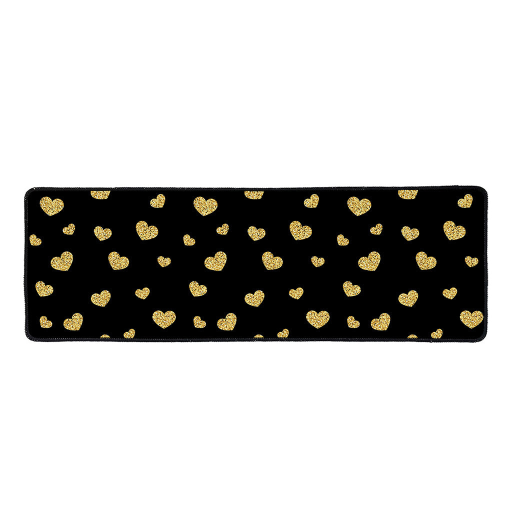 Gold And Black Heart Pattern Print Long Kitchen Mat