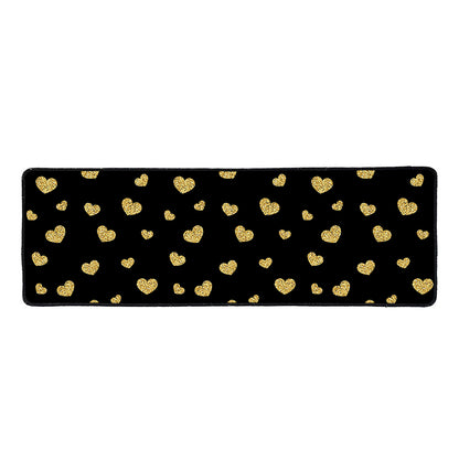 Gold And Black Heart Pattern Print Long Kitchen Mat