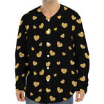Gold And Black Heart Pattern Print Long Sleeve Baseball Jersey