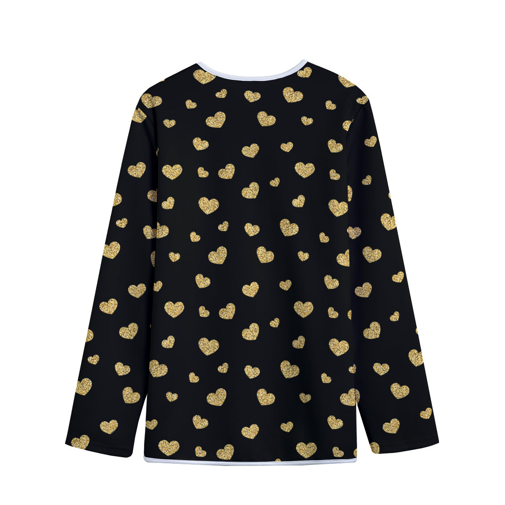 Gold And Black Heart Pattern Print Long Sleeve Short Coat