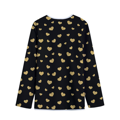 Gold And Black Heart Pattern Print Long Sleeve Short Coat
