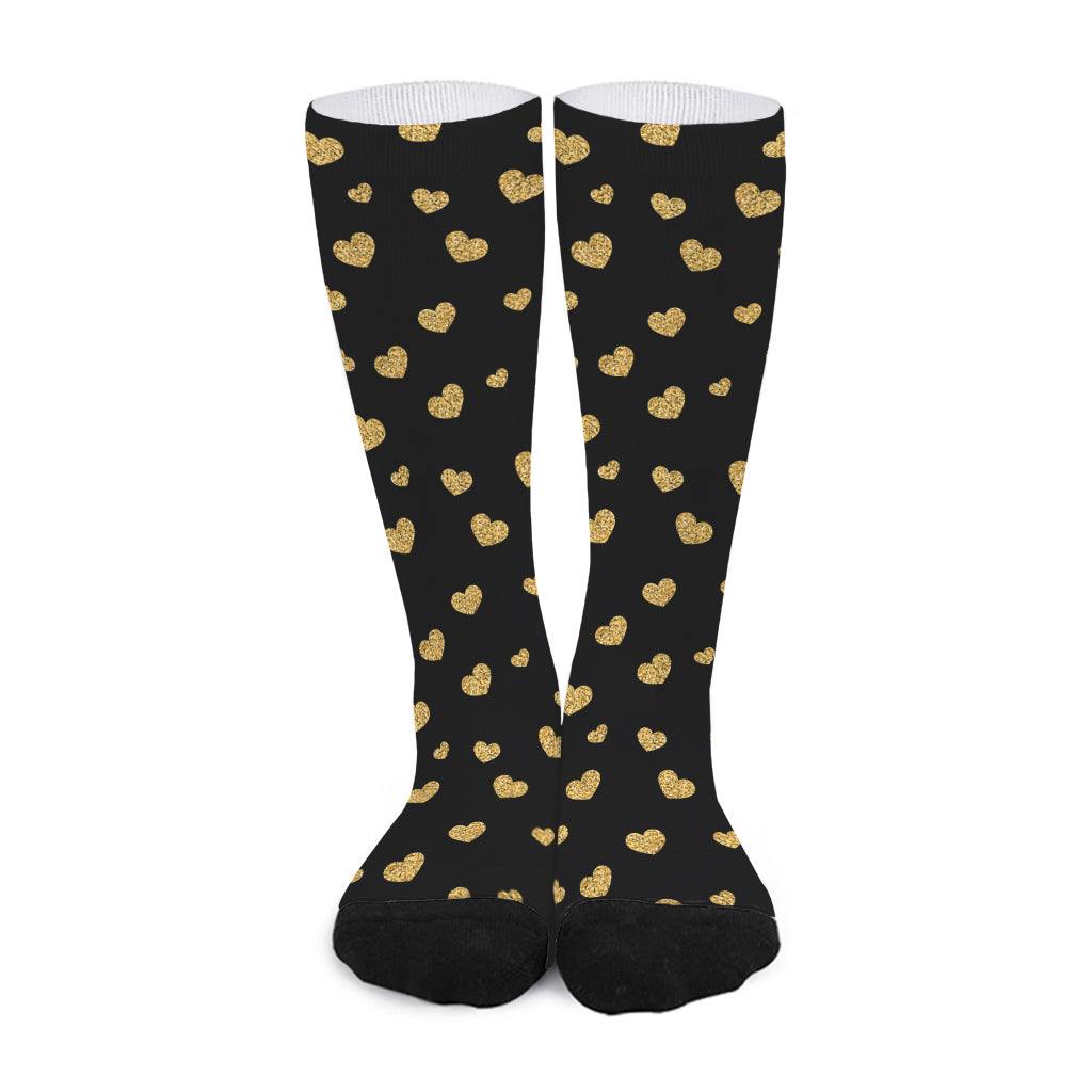Gold And Black Heart Pattern Print Long Socks