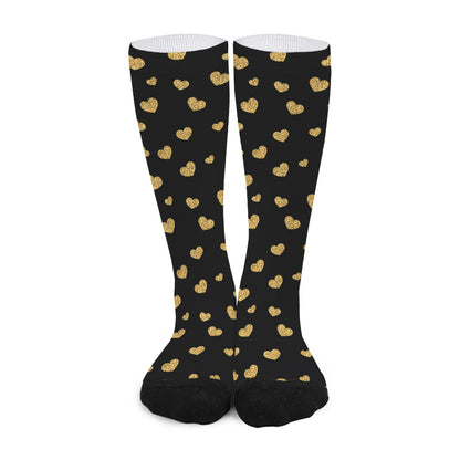 Gold And Black Heart Pattern Print Long Socks