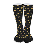Gold And Black Heart Pattern Print Long Socks