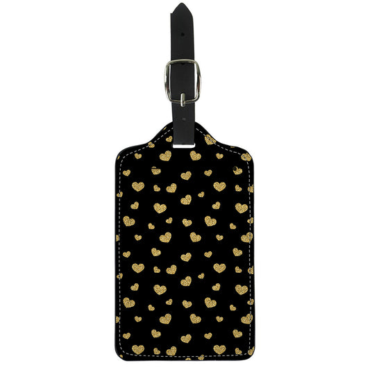 Gold And Black Heart Pattern Print Luggage Tag