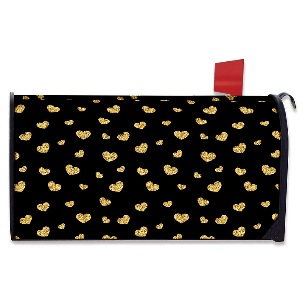 Gold And Black Heart Pattern Print Mailbox Cover