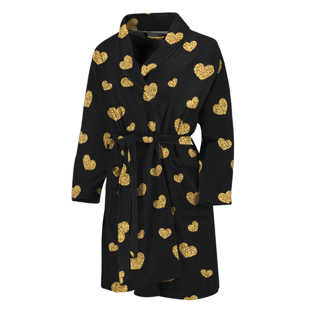 Gold And Black Heart Pattern Print Men's Bathrobe