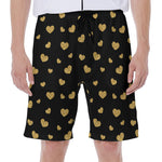 Gold And Black Heart Pattern Print Men's Beach Shorts