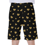 Gold And Black Heart Pattern Print Men's Beach Shorts