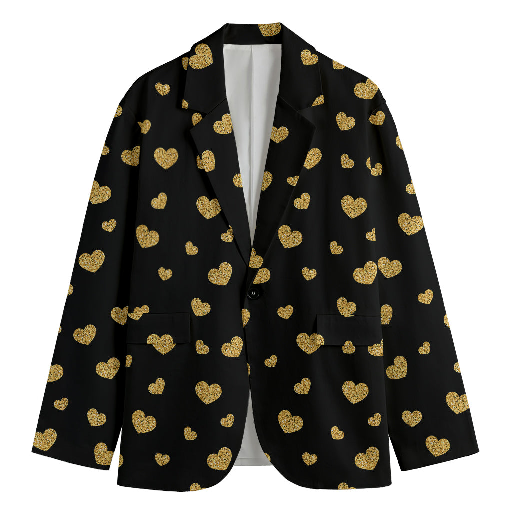 Gold And Black Heart Pattern Print Men's Blazer