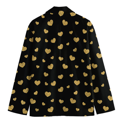 Gold And Black Heart Pattern Print Men's Blazer