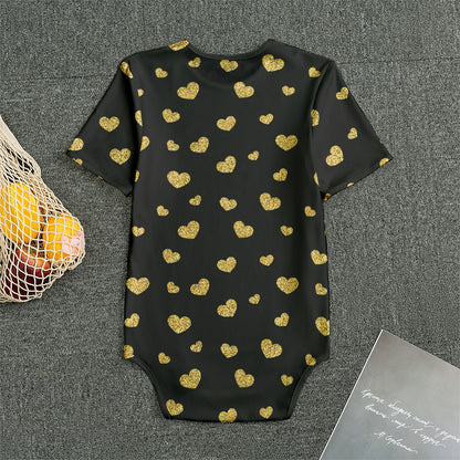 Gold And Black Heart Pattern Print Men's Bodysuit