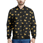 Gold And Black Heart Pattern Print Men's Bomber Jacket