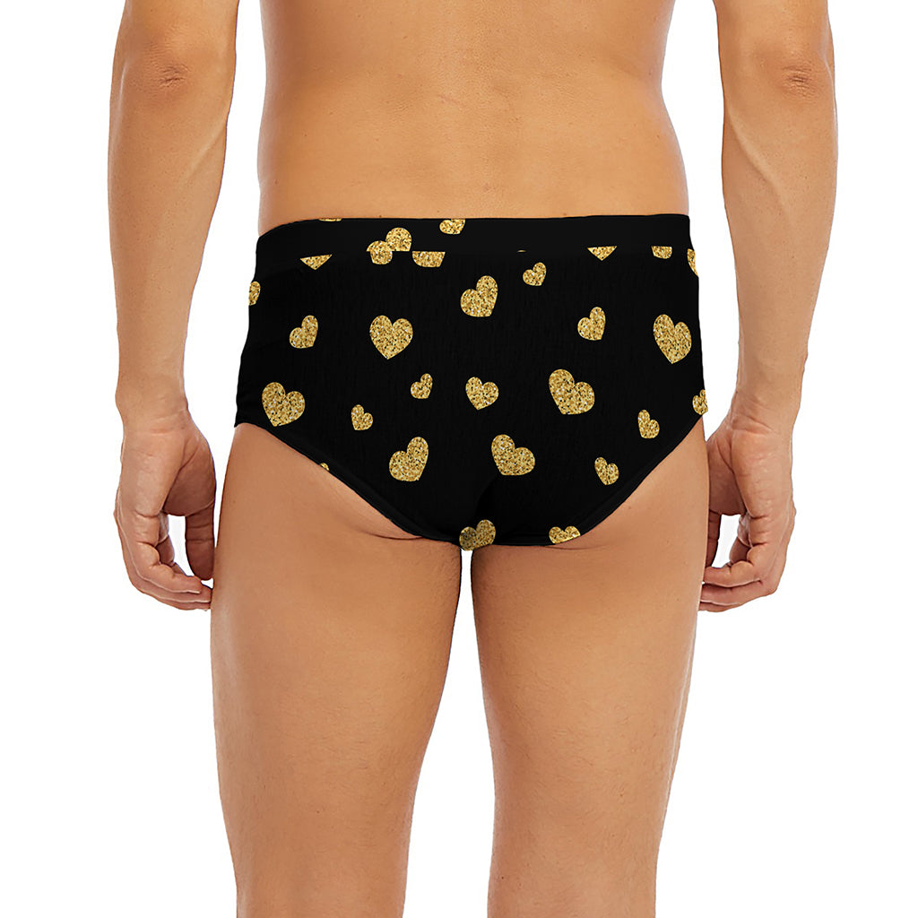 Gold And Black Heart Pattern Print Men's Briefs