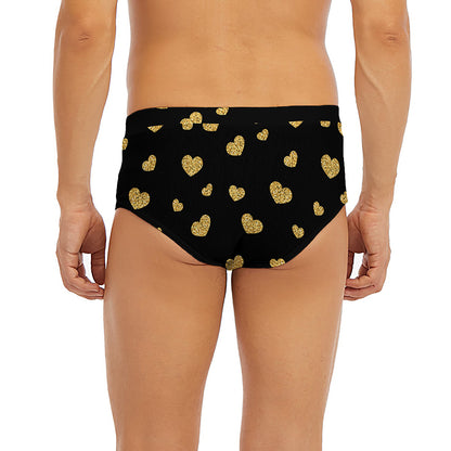 Gold And Black Heart Pattern Print Men's Briefs