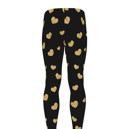 Gold And Black Heart Pattern Print Men's leggings