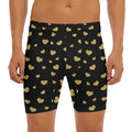 Gold And Black Heart Pattern Print Men's Long Boxer Briefs