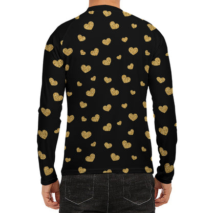 Gold And Black Heart Pattern Print Men's Long Sleeve Rash Guard