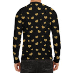 Gold And Black Heart Pattern Print Men's Long Sleeve Rash Guard