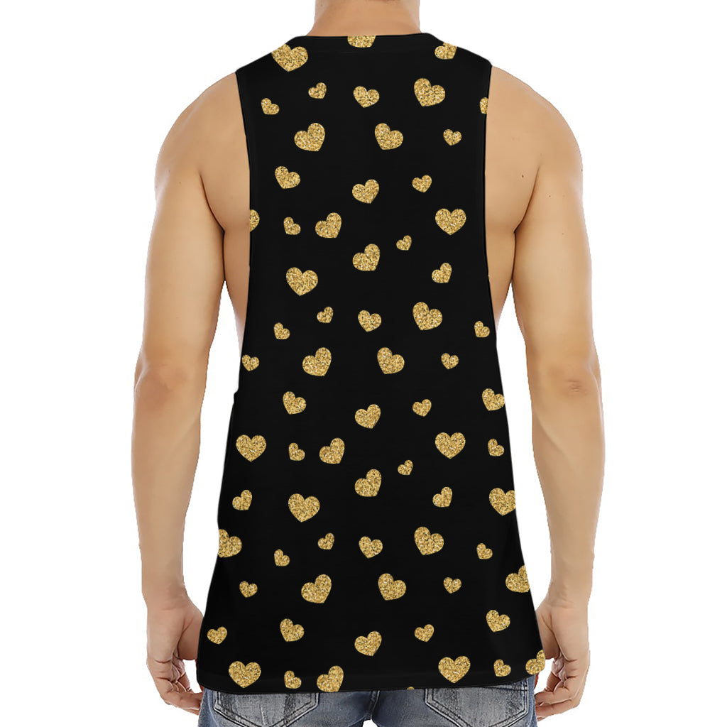 Gold And Black Heart Pattern Print Men's Muscle Tank Top