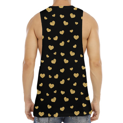 Gold And Black Heart Pattern Print Men's Muscle Tank Top