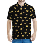 Gold And Black Heart Pattern Print Men's Polo Shirt